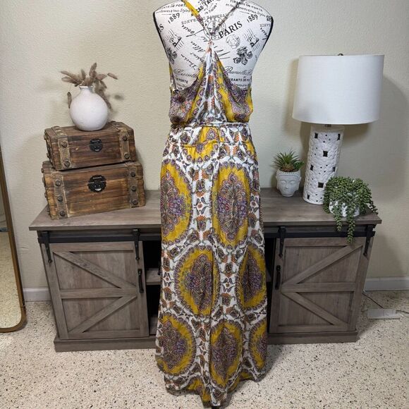 Anthropologie Akemi + Kin Paisley Medallion Metalic Maxi Dress Size L Boho - Picture 7 of 9